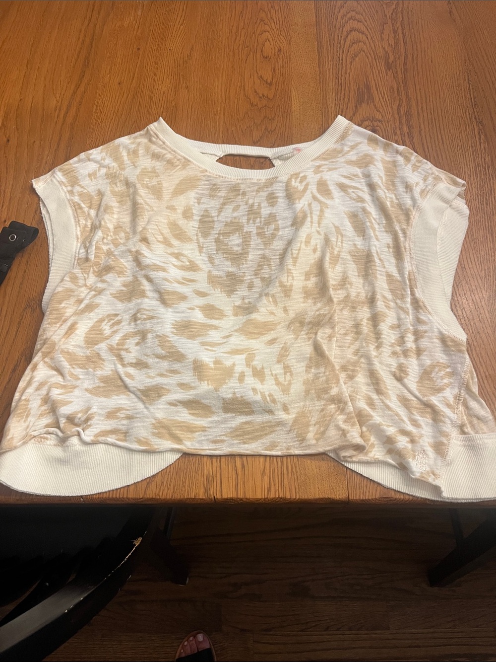 Free People Cream Knit Crop Top with Tan Abstract Print